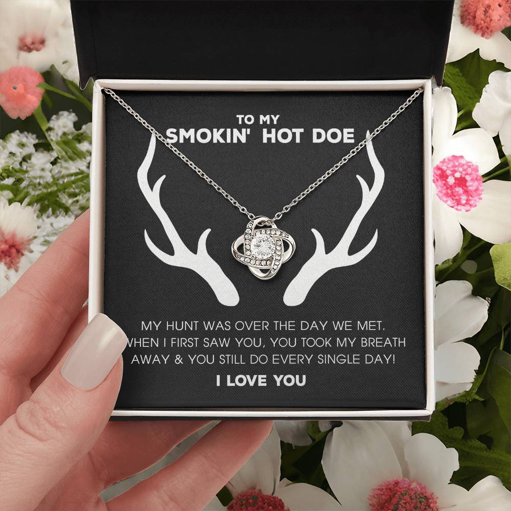 To My Smokin' Hot Doe Necklace From Husband, Jewelry Gifts For Women, My Wife Love Knot Pendant Gift For Soulmate, Personalized Gift Necklace for Smokin Hot Doe Future Wife Soulmate Girlfriend
