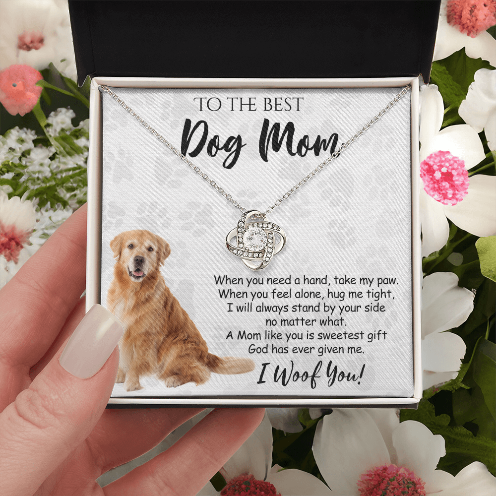 To The Best Golden Retriever Dog Mom Love Knot Necklace Mother's Day, I Woof You Quote Gift Card, Message Card Jewelry For Women, Mom Dog Lovers Golden Retriever Gift Necklace I Woof You Necklace