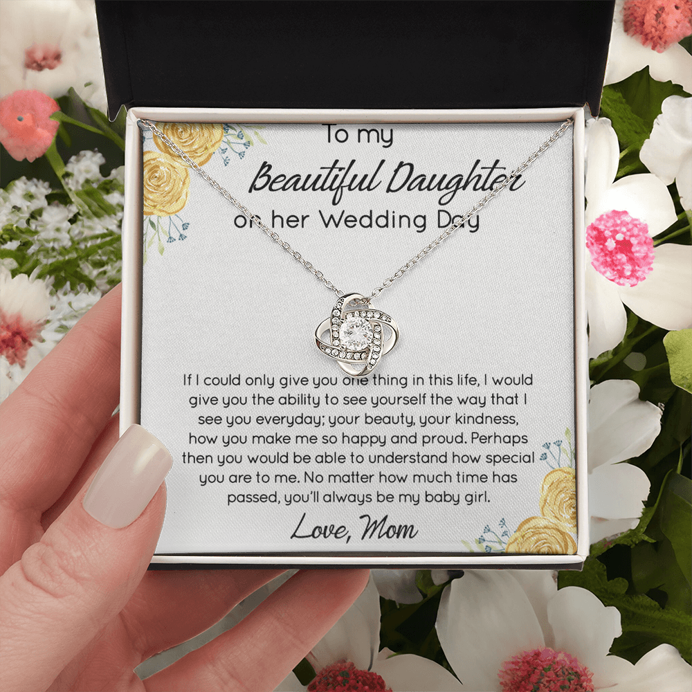 Personalized Gift Necklace For Daughter On Her Wedding Day, Jewelry For Daughter With Message Card And Box, To My Beautiful Daughter On Her Wedding Day Necklace From Mom, Mother To Daughter Gift