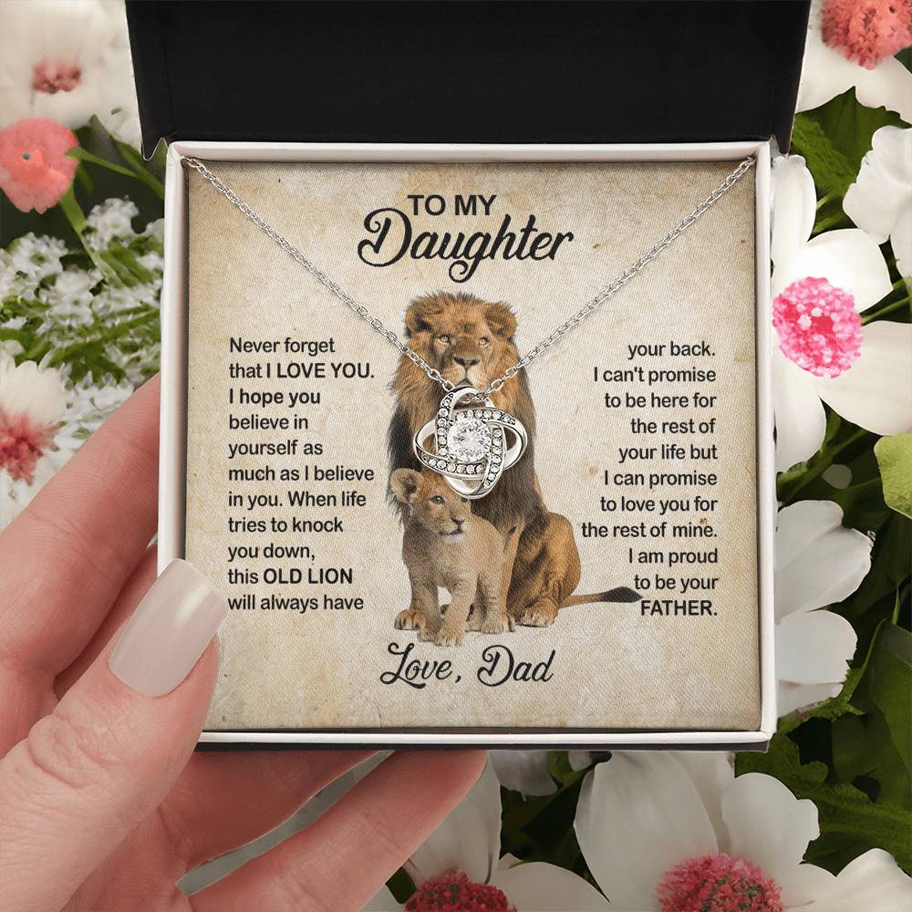 To My Daughter Love Knot Necklace with Luxury Box Gift From Dad, Daughter Lion And Father - Daughter Love Knot, Pendant Necklaces On Birthday, Christmas Jewelry Gift For Girls, Little Girl Necklace