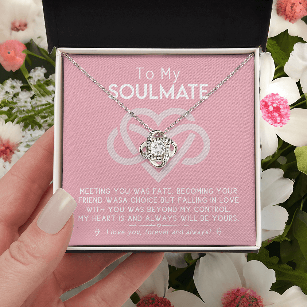 To My Soulmate Necklace From Husband, To Wife, Girlfriend, Soulmate Gift Love Knot Necklace On Valentines Day Christmas Necklace for Her Romantic Forever And Always Jewelry Gift For Women