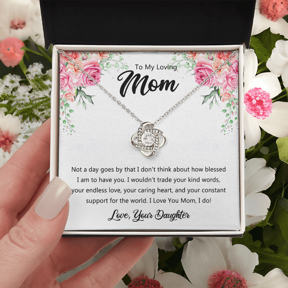 To My Loving Mom Necklace From Daughter, Happy Mother's Day Necklace, To My Mom Love Knot Necklace, Mother And Daughter Necklace Gift For Mom On Mother's Day, Birthday Gift Anniversary Jewelry Gift