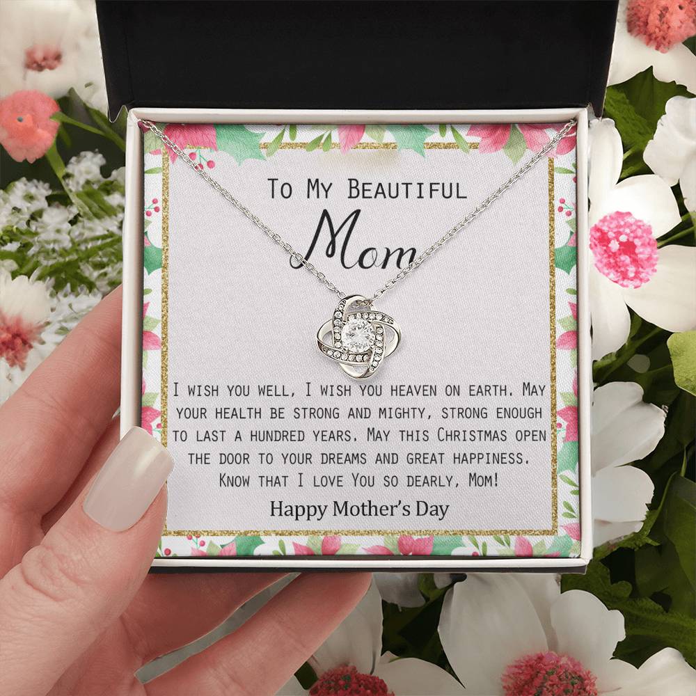 To My Beautiful Daughter Necklace from Daughter or Son, Love Knot Necklace Gift For Mom, Merry Christmas Present Necklace Gift for Mother, Beautiful Mom Gift Necklace, Jewelry Gift For Women