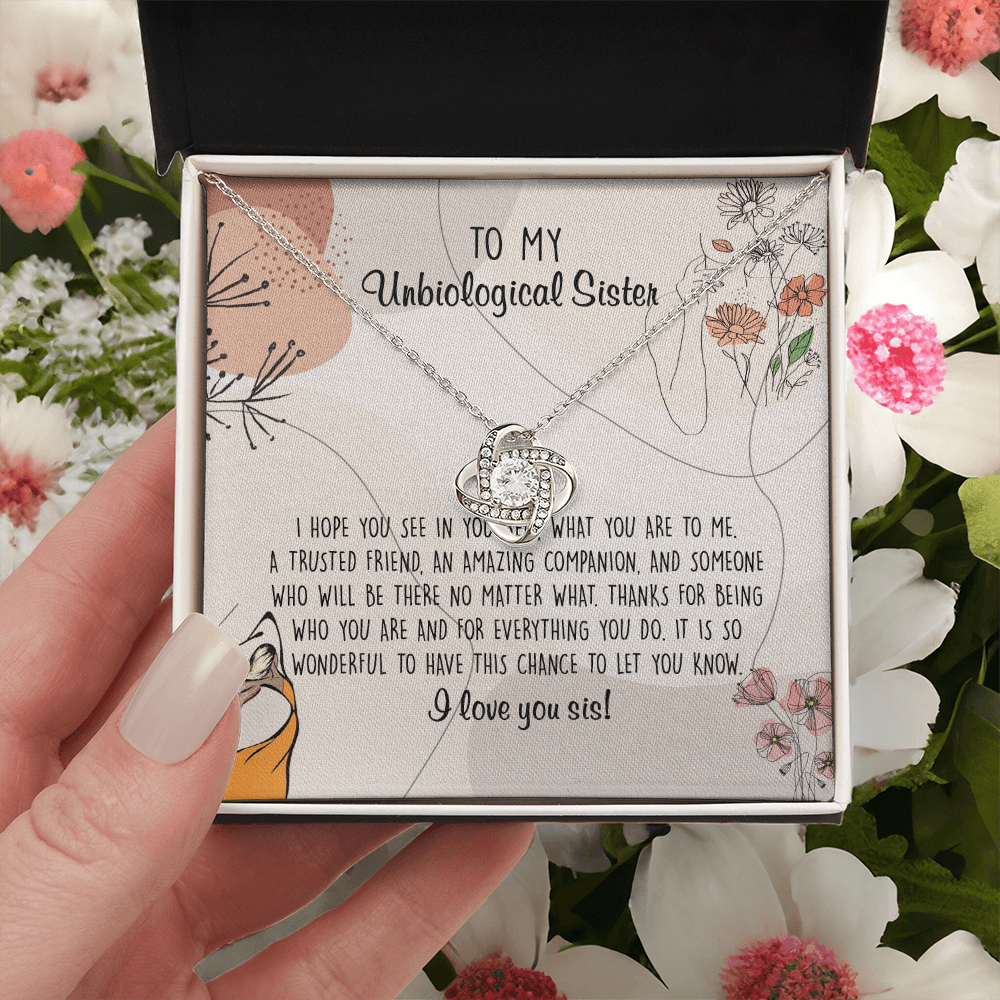 To My Unbiological Sister Love Knot Necklace From Sister, I Love You Sister Gift Necklaces, Sister-in-Law Gift Pendant, Love Knot Jewelry Gift For Sister From Brother And Unbiological Sister Necklace