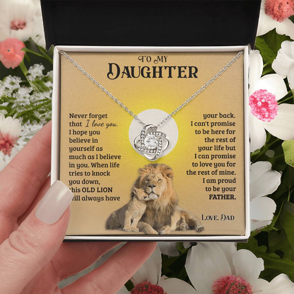 Daughter Gifts From Dad, To My Daughter Lion Dad And Daughter Necklace, Love Knot Necklace Birthday Gift for Daughter From Dad, Christmas Graduation Gift Jewelry Gift For Girls Little Girl Necklace