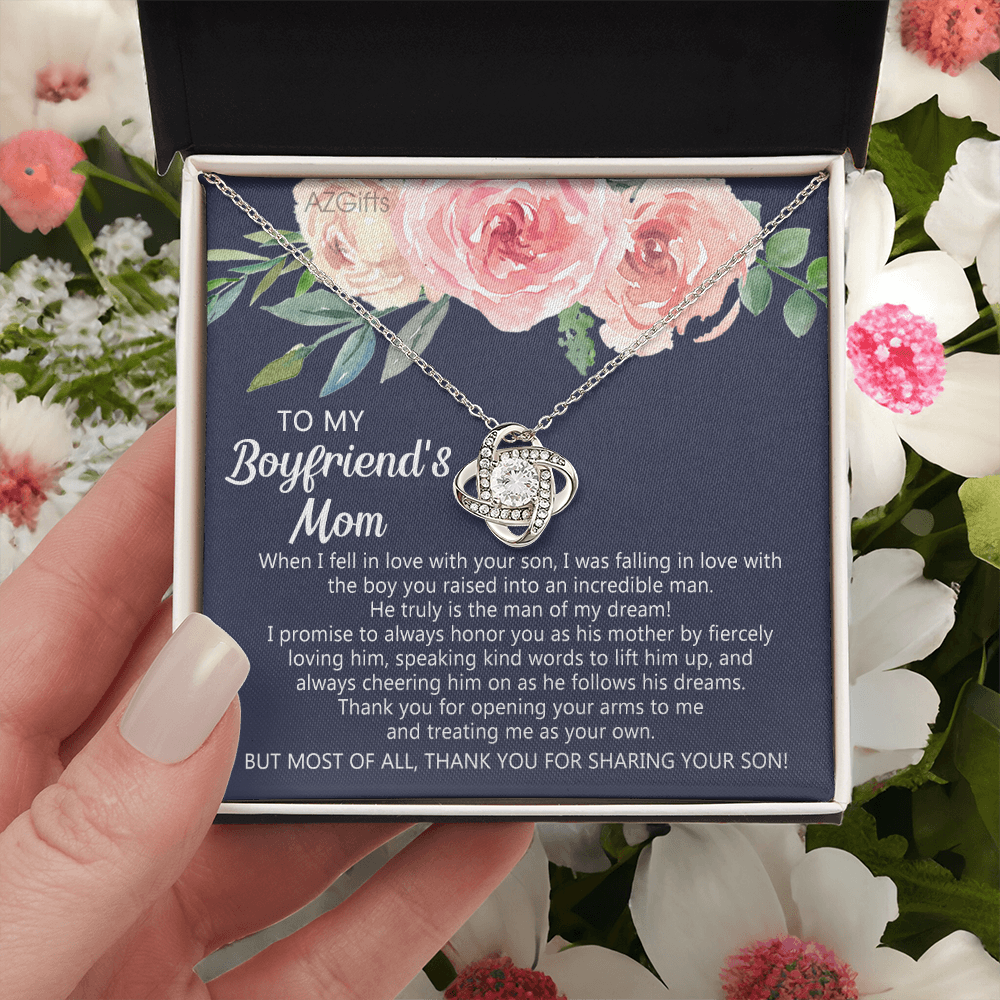 To My Boyfriend's Mom Necklace From Girlfriend, Gifts for Boyfriend's Mom Necklace, My Boyfriends Mom Love Knot Necklace From Man, Necklace On Mother's Day, Anniversary, Birthday Gifts, Christmas