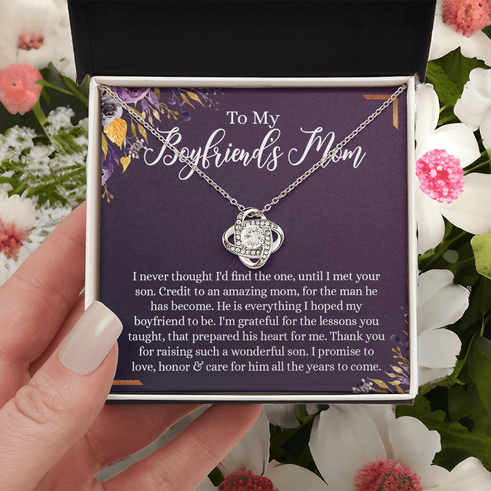 To My Boyfriend's Mom Necklace, Thank You For Raising Man Necklace Gift For Her, Gift To Boyfriend's Mom On Mothers Day Birthday, Christmas, Love Knot Gift for Bf Mom, Jewelry For Women Girlfriend's