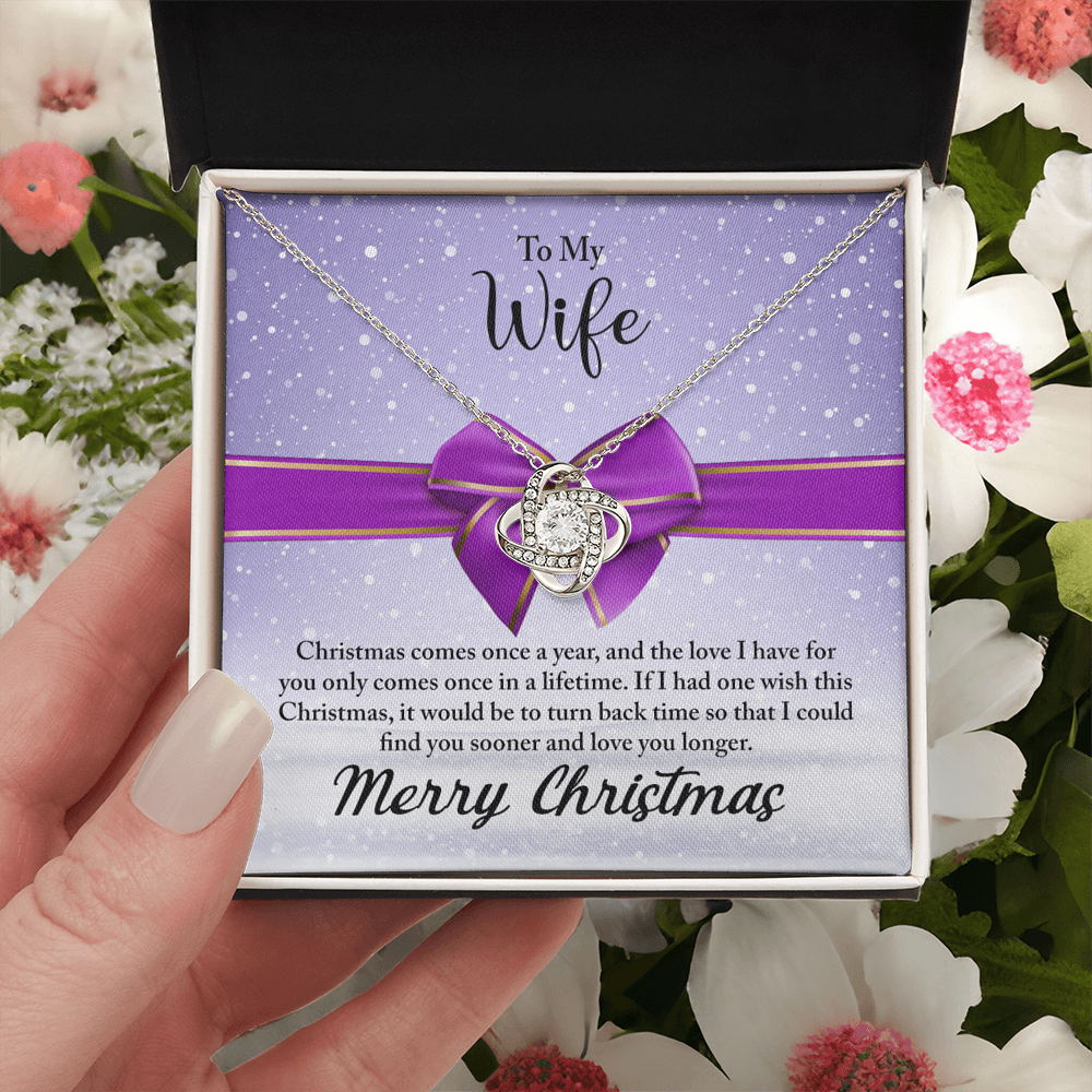 To My Wife Necklace From Husband, Love Knot Christmas Jewelry Gift For Wife, Husband To Wife Love Knot Pendant For Wife christmas Comes Once A Year Jewelry Gift For Women, Merry Christmas Necklace