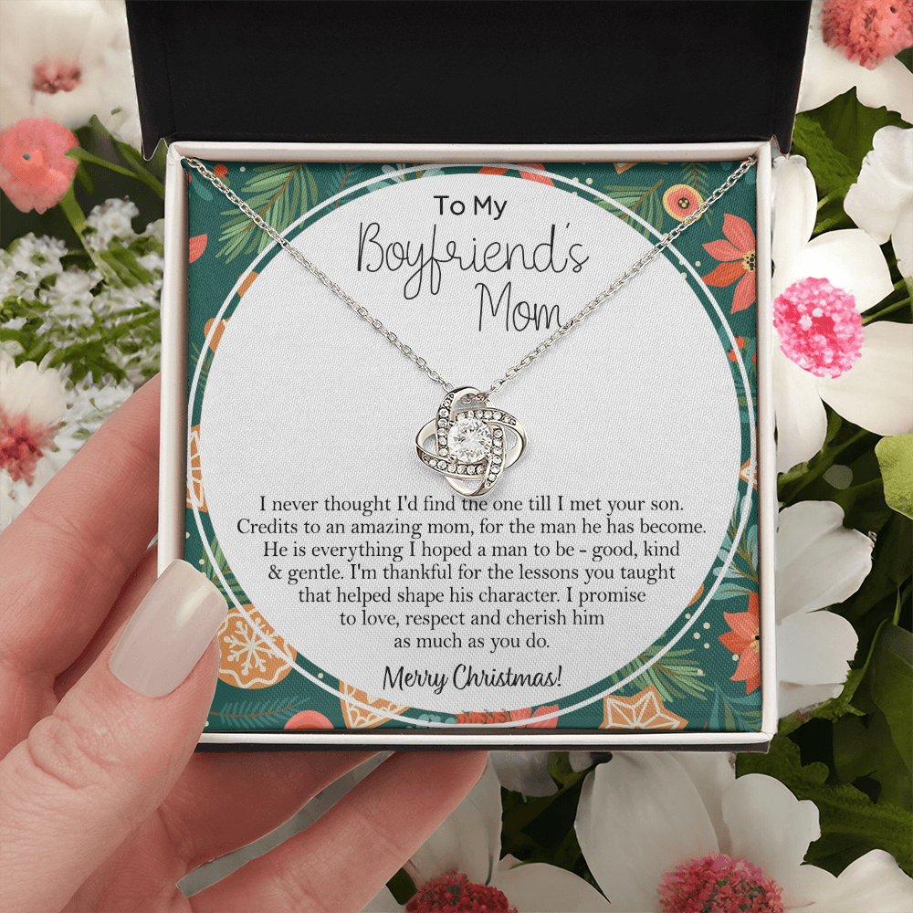Gift Necklace For Boyfriend's Mom, Merry Christmas Necklace Gift, To My Boyfriend's Mom Necklace From Son, To An Amazing Mom Gift Necklac, Boyfriend's Mom Gift Necklace Love Knot Jewelry For Mom