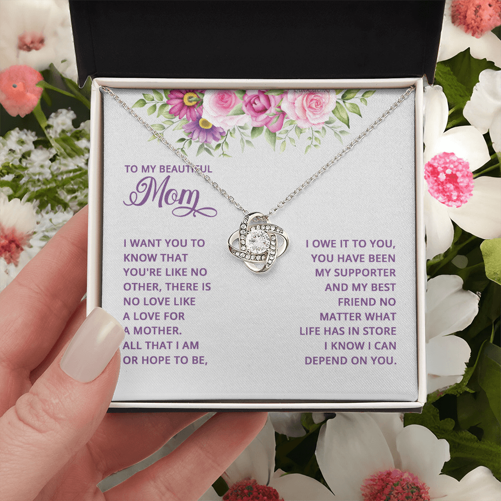 Happy Mother's Day Necklace, To My Beautiful Mom Necklace From Daughter, Mother And Daughter Gift Necklace On Mothers Day, Anniversary, Birthday Jewelry For Women Love Knot Pendant Gift For Mom