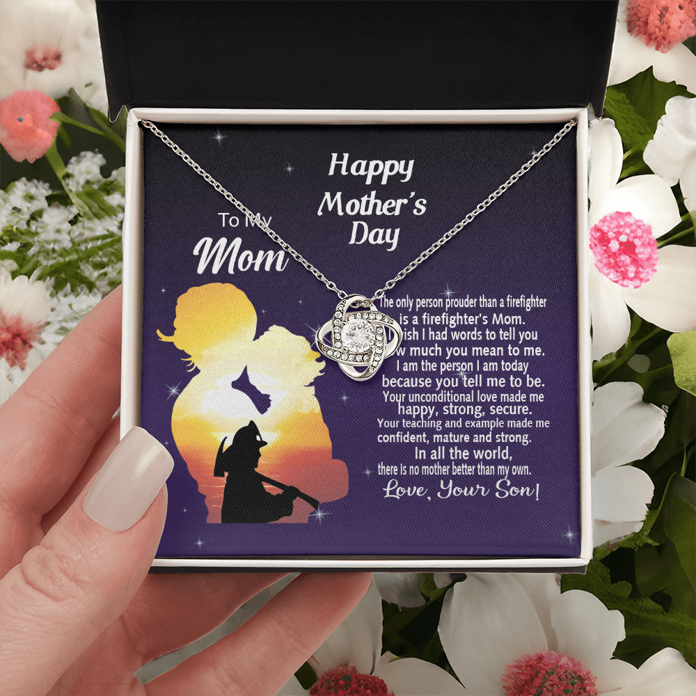 Firefighter's Mom Gift Necklace, Happy Mother's Day Necklace Gift For Mom, To My Mom Love Knot Necklace From Son Firefighter Necklace Gift For Mom Mother And Son Gift Necklace Jewelry Gift For Women