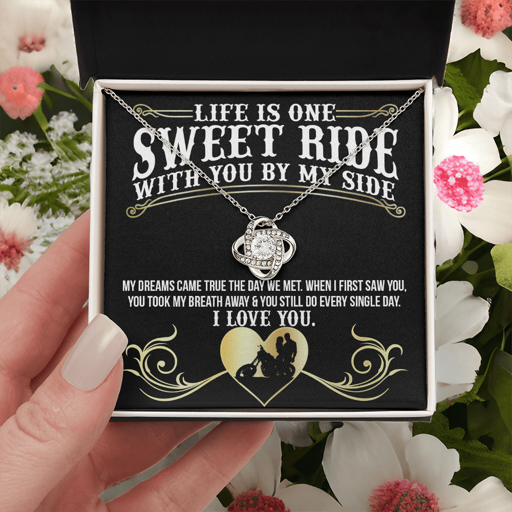 Gift for Sweet Ride Gift Necklace, Riding Partner Gift Necklace Birthday Gift for Biker Women Sweet Ride Gift Love Knot Pendant for Her Romantic Girlfriend Gifts Necklace Includes Message Card