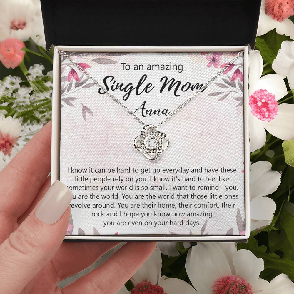 Single Mom Gift Necklace, To An Amazing Single Mom Love Knot Necklace Gift From Daughter In Law, Mother And Daughter Gift Necklace Personalized Gift Pendant, Love Knot Necklace Gift For Mom Pendant