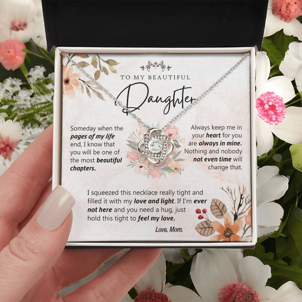 Beautiful Daughter Gift Necklace, To My Daughter Necklace From Mom, Flower Card Necklace For Daughter, Pages Of My Life Necklace From Mother And Daughter Flower Gift Jewelry For Girls Women