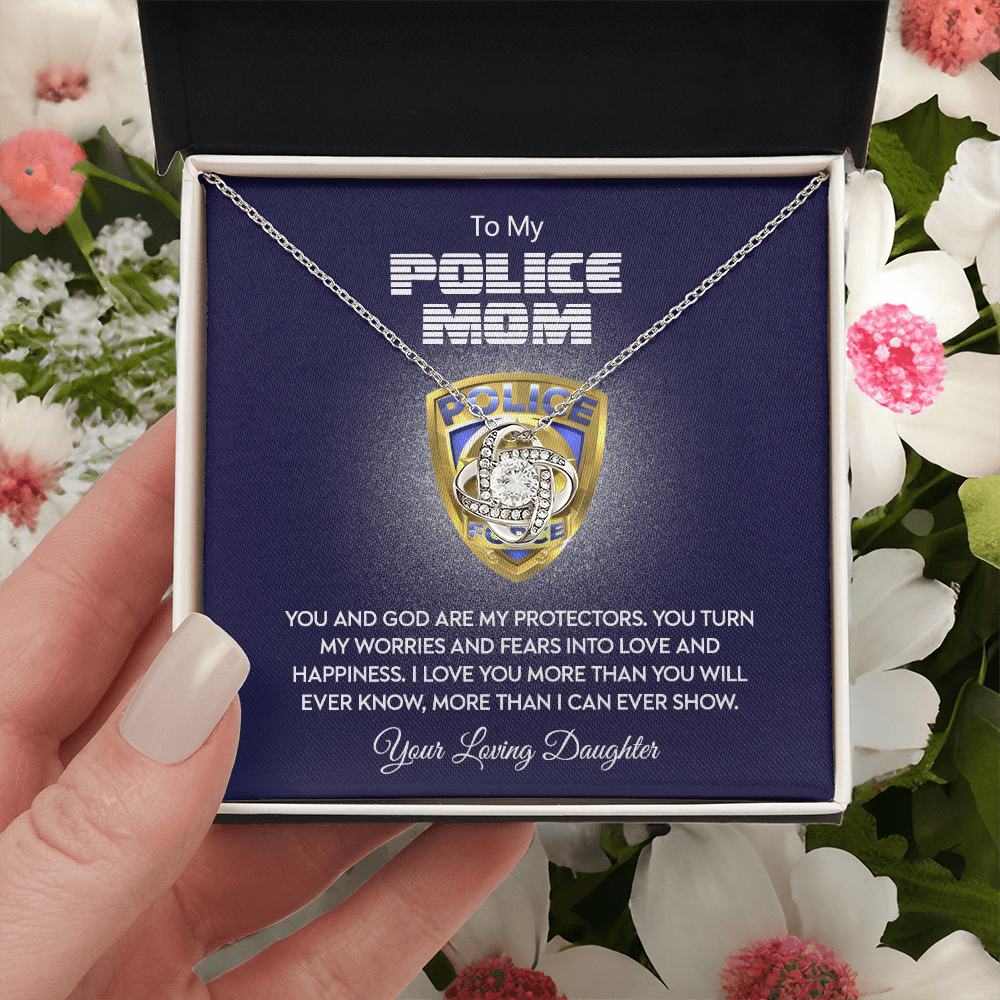 Police Mom Necklace, To My Police Mom Necklace From Daughter Necklace Gift For Mom And God Are My Protectors Happy Mother's Day Necklace Gift For Police Mom Love Knot Necklace Jewelry Gift For Women