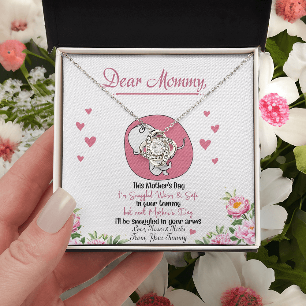 Dear Mommy Necklace, To My Mom Love Knot Necklace From Tummy, Kisses And Kicks Gift Necklace, Mother And Daughter Gift Necklace Jewelry Gift For Women, Mommy Gift Pendant Mother's Day Necklace Gift