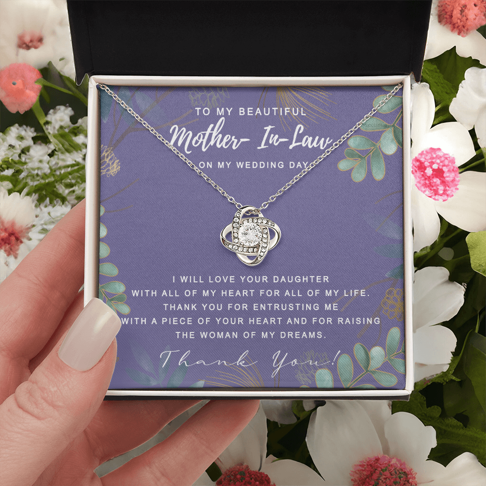 Wedding Day Necklace Gift For Mother In Law, To My Beautiful Mother In Law Love Knot Necklace From Daughter In Law, Thank You Necklace Gift For Mother From Daughter, Mother In Law On My Wedding Day