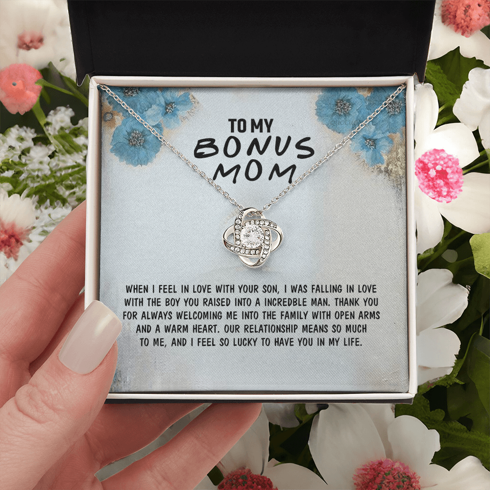 To My Bonus Mom Necklace From Bonus Son, Bonus Mom Gift Necklace, Mother And Son Necklace Gift For Her, Bonus Mother Necklace On Mothers Day, Birthday Gift Anniversary, Bonus Mom Love Knot Necklace