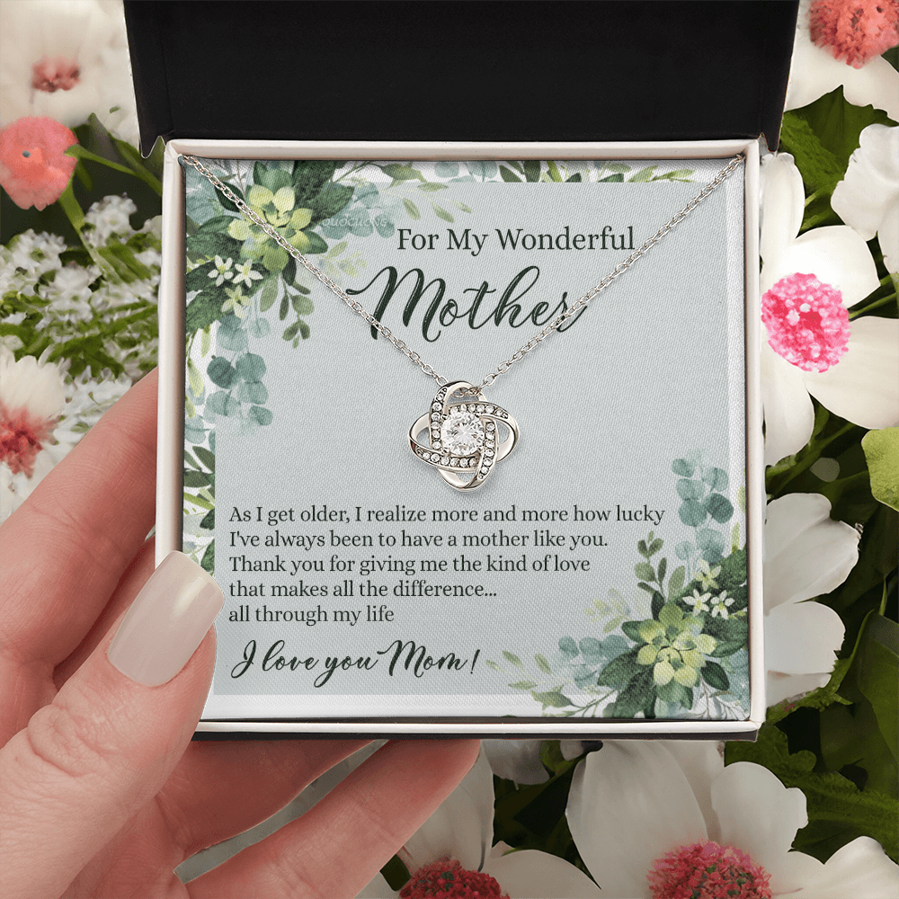 To My Wonderful Mother Love Knot Necklace With Message Card And Gift Box for Mom, Birthday Gift Necklace From Daughter, Mothers Day Necklace Gift for Mom, Thank You Gift Necklace Gift For Women