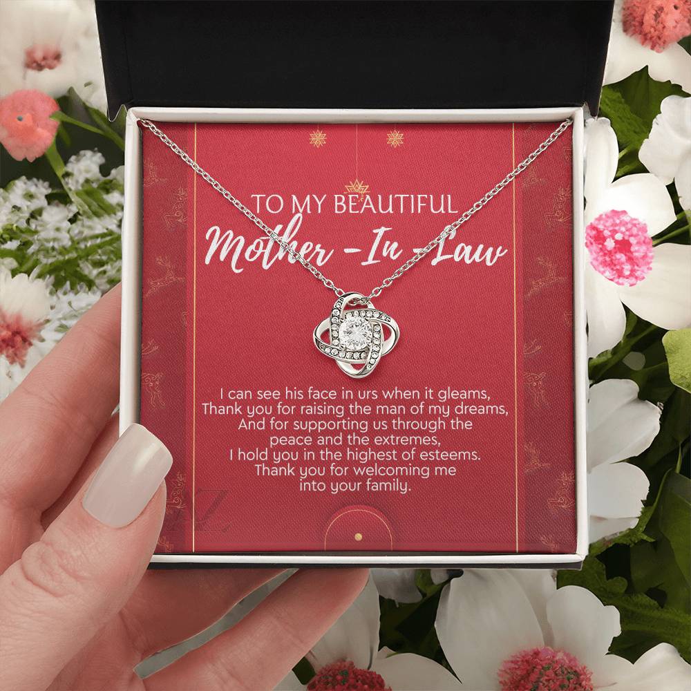 To My Beautiful Mother In Law Necklace, Gift Love Knot Necklace To My Beautiful Mother-in-law From Daughter Son To Mom Mother In Law Pendant Christmas Necklace Gift For Mother In Law Gift Necklace