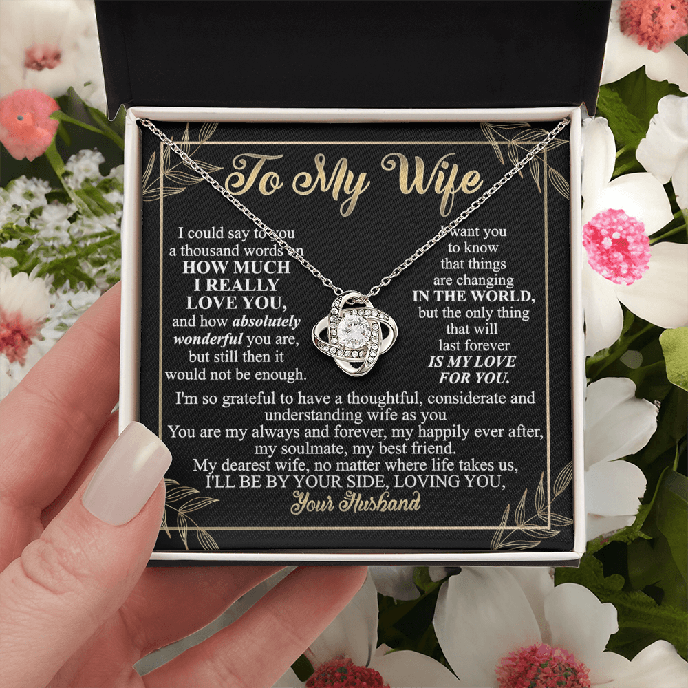 Wife Necklace Gift From Husband To My Wife Love Knot Pendant Valentines Day Anniversary Jewelry with Message Card and Gift Box Gift for Wife, Jewelry Gift For Women, Necklace Gift Set for Wife