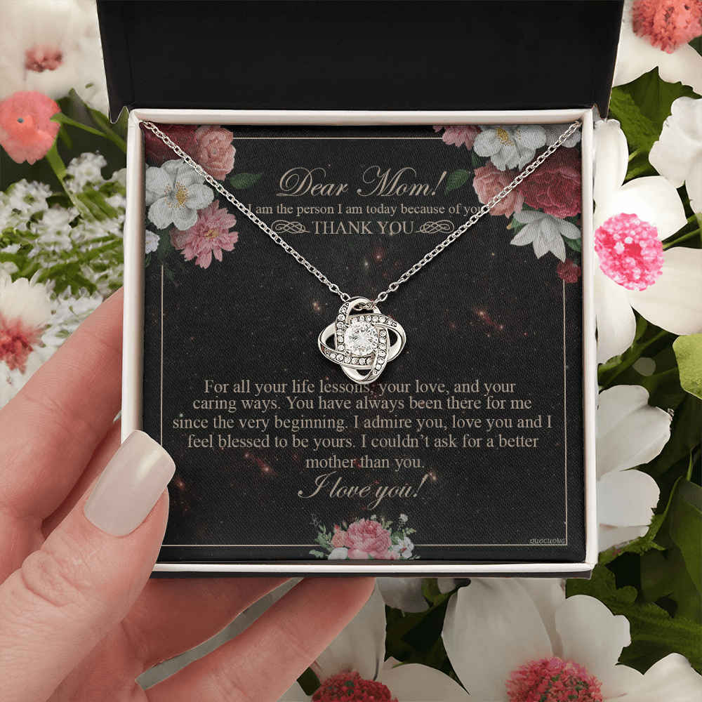 Meaningful Gift To Mom, Thank You Card For Mom, To My Mom Necklace From Daughter, I Love You Necklace For Mom, To Mom Love Knot Necklace, Jewelry For Mom On Birthday Gifts Mothers Day, Anniversary