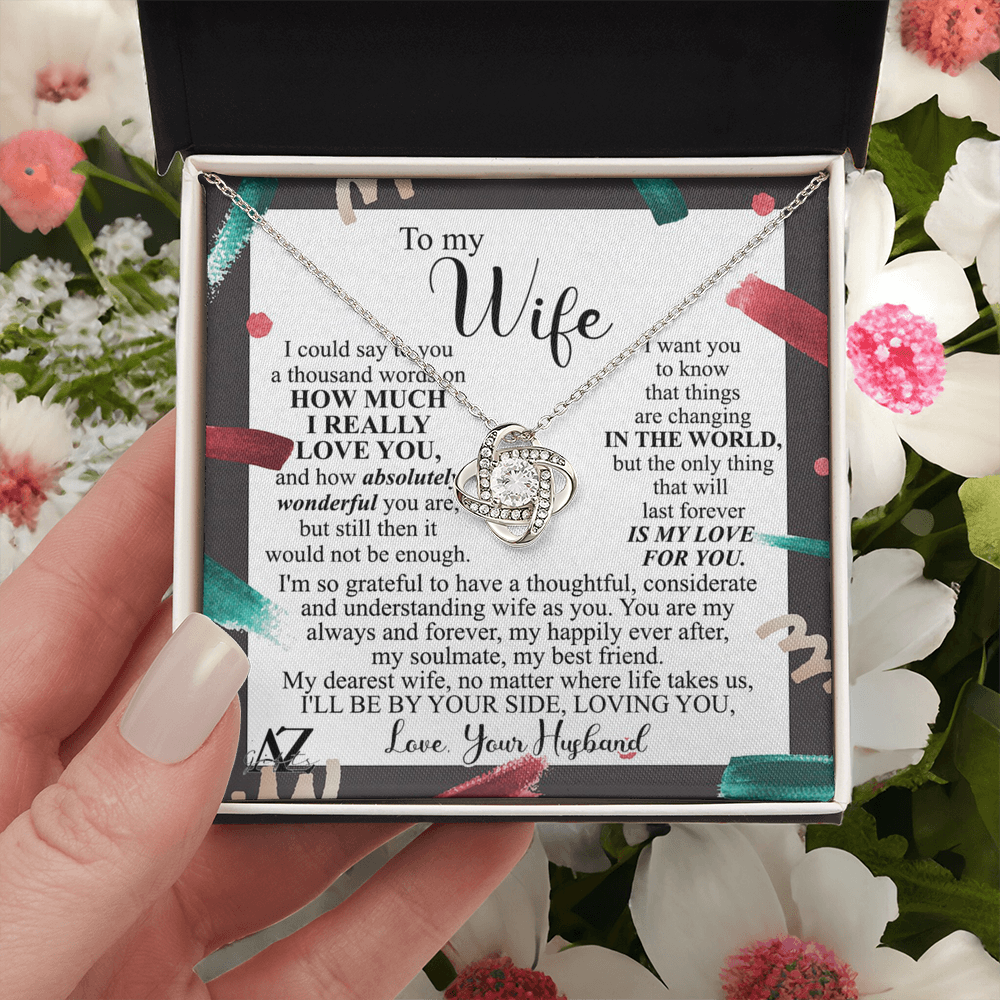 Christmas Gift Necklace for Wife Present, Husband Wife Gift Necklace, To My Wife Necklace Gift from Husband, Love Knot Necklace Gift On Xmas Gift, Valentine's Day Long Distance Necklace for Wife