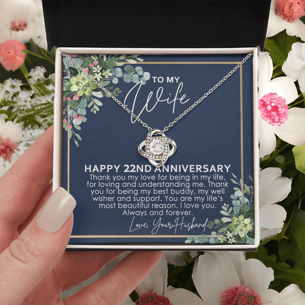 To My Wife Necklace From Husband, Happy 22nd Anniversary Love Knot Necklace Gift For Wife Husband To Wife, 22nd Anniversary Jewelry Gift For Women Wife Gift Necklace Soulmate Gift Pendant Necklace