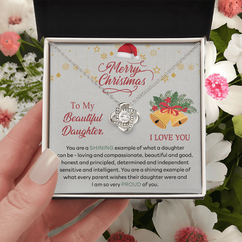 Merry Christmas Daughter Gift Necklace - To My Beautiful Daughter Necklace From Mom, Mother And Daughter Jewelry Gift For Daughter Christmas Gift, Graduation Gift For Daughter I Love You Necklace