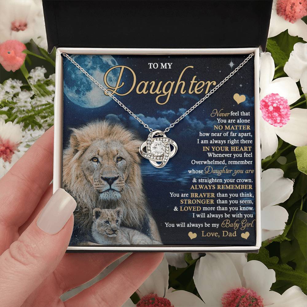 Daughter Gift Necklace From Dad, To My Daughter Lion And Dad Necklace, Love Knot Necklace for Daughter Gift On Birthday Gift Christmas Graduation Gift Jewelry Gift For Girls, Little Girl Necklace