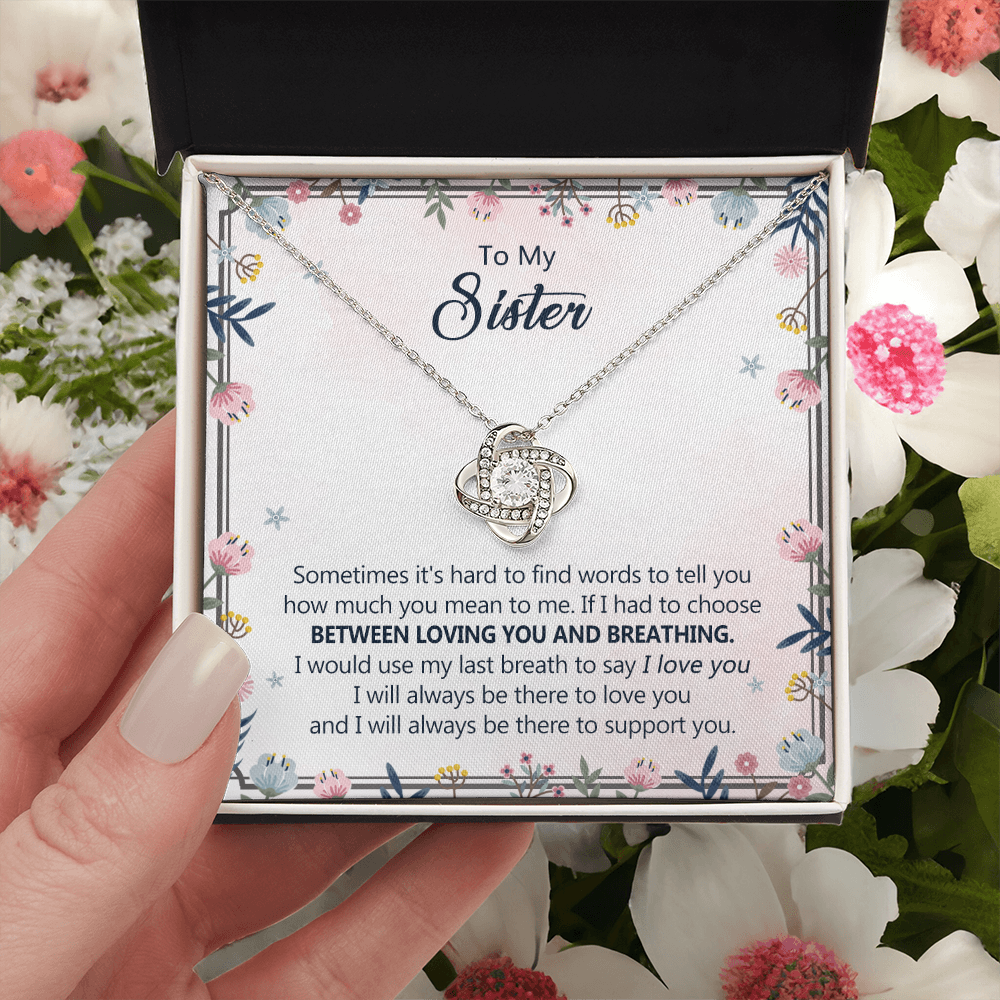 To My Sister Love Knot Necklace From Brother, Pendant Inspirational Gift Necklace For Sister, Jewelry Gift For Girls, Women Teen Sisters Gifts Necklace, Loving You And Breathing Necklace For Sister