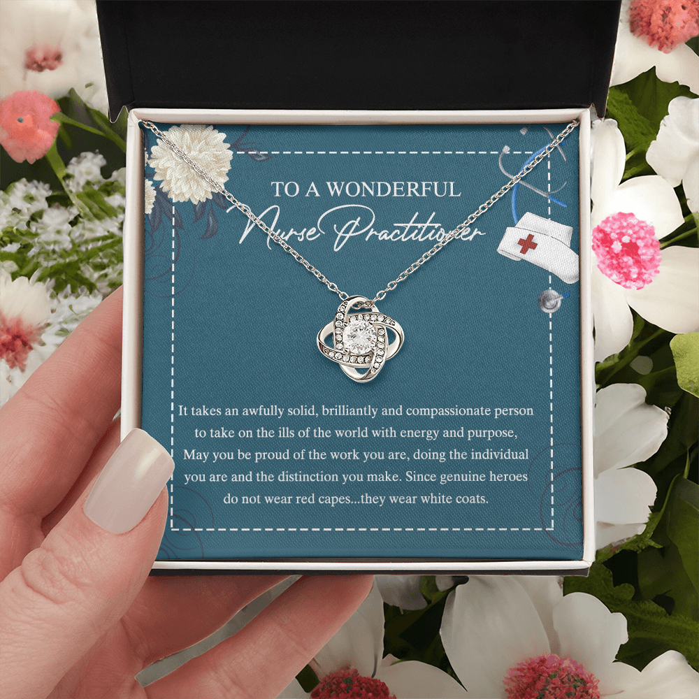 To My Nurse Practitioner Love Knot Necklace From Mom, Gift For New Nurse Jewelry Gift For Girl, Congrats Graduation Pendants Class Of 2026 Necklace Gift For Daughter, Granddaughter, Niece, Sister
