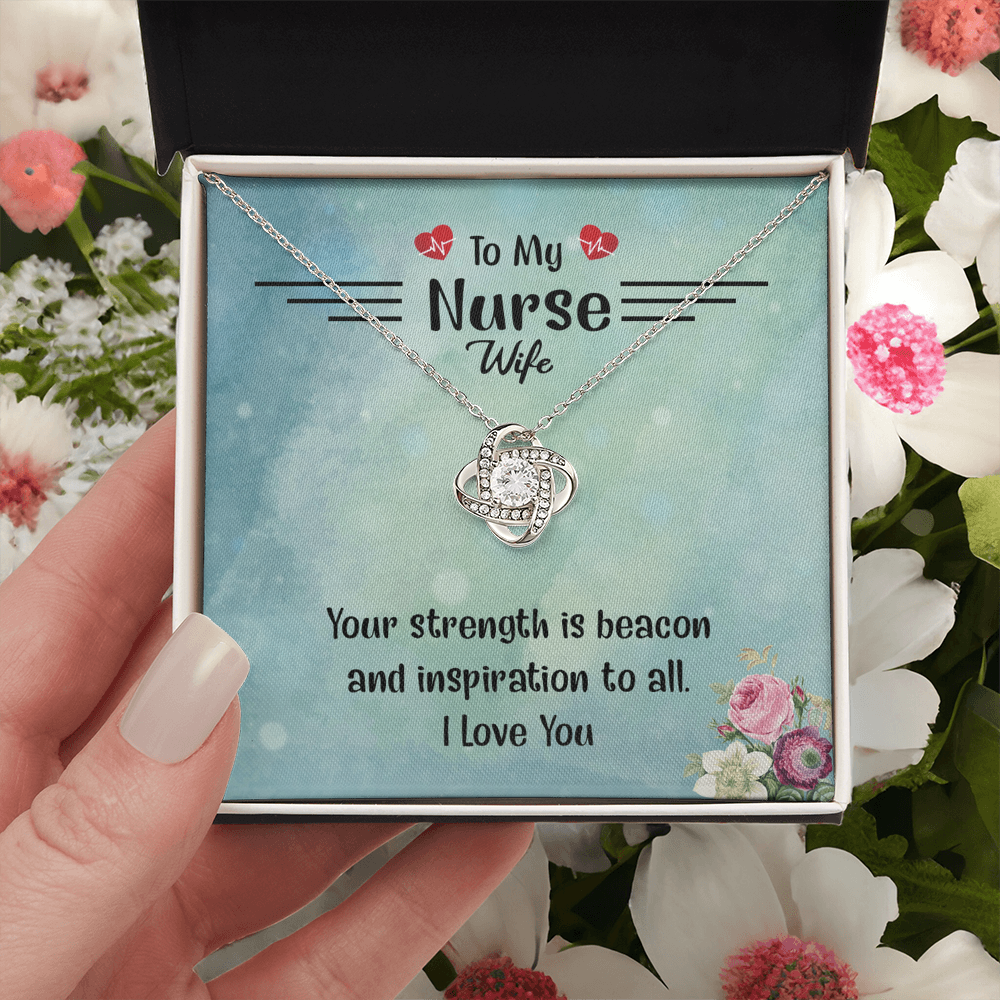 To My Nurse Wife Necklace From Husband, Strength Is Beacon Necklace Husband And Wife Love Knot Pendant, Nurse Wife Gift Necklace, Nurse Wife Jewelry Gift For Women, Nurse Soulmate Gift Necklace