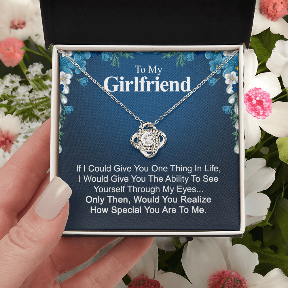 To My Girlfriend Necklace From Boyfriend, Husband, Girlfriend Gift Necklace - Love Knot Pendant Gift For Girlfriend, Soulmate Through My Eyes Necklace To Girlfriend From Man Jewelry Gift For Girls