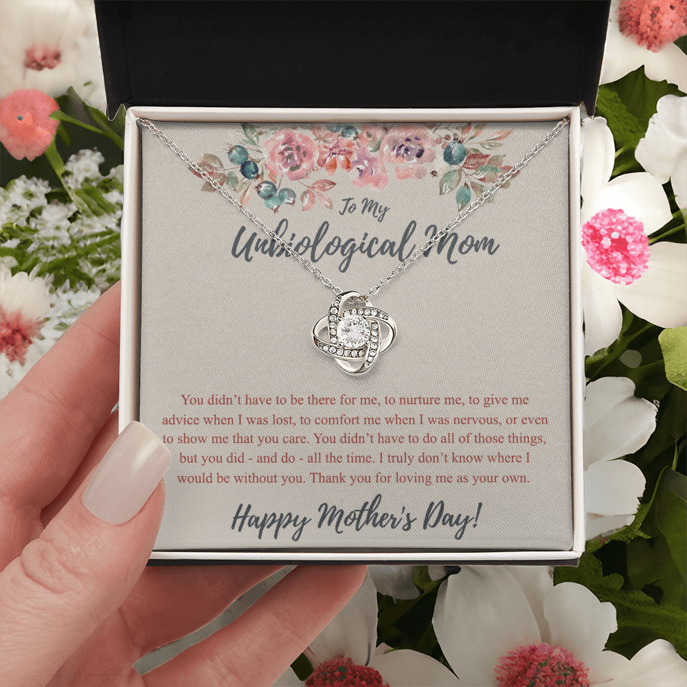 To My Unbiological Mom Necklace From Daughter, Bonus Mom Gift Love Knot Pendant For Her, Mother And Daughter Gift Necklace For Mom On Mothers Day, Anniversary, Birthday Gift To Unbiological Mother