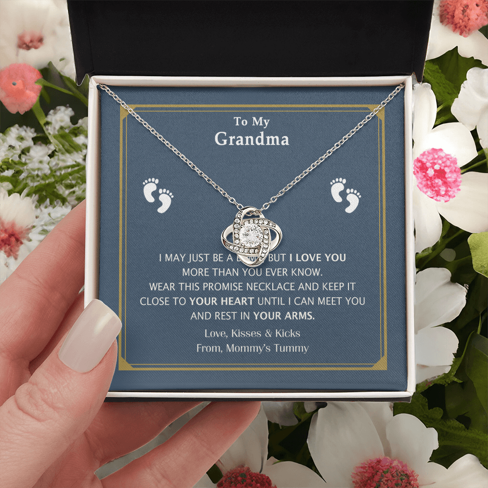 Grandma Gift Necklace From Mommy's Tummy - To My Grandma Love Knot Necklace From Granddaughter, Grandmother Grandma Necklace from Grandchildren Granddaughter - Jewelry Gift for Women, Grandma Gift