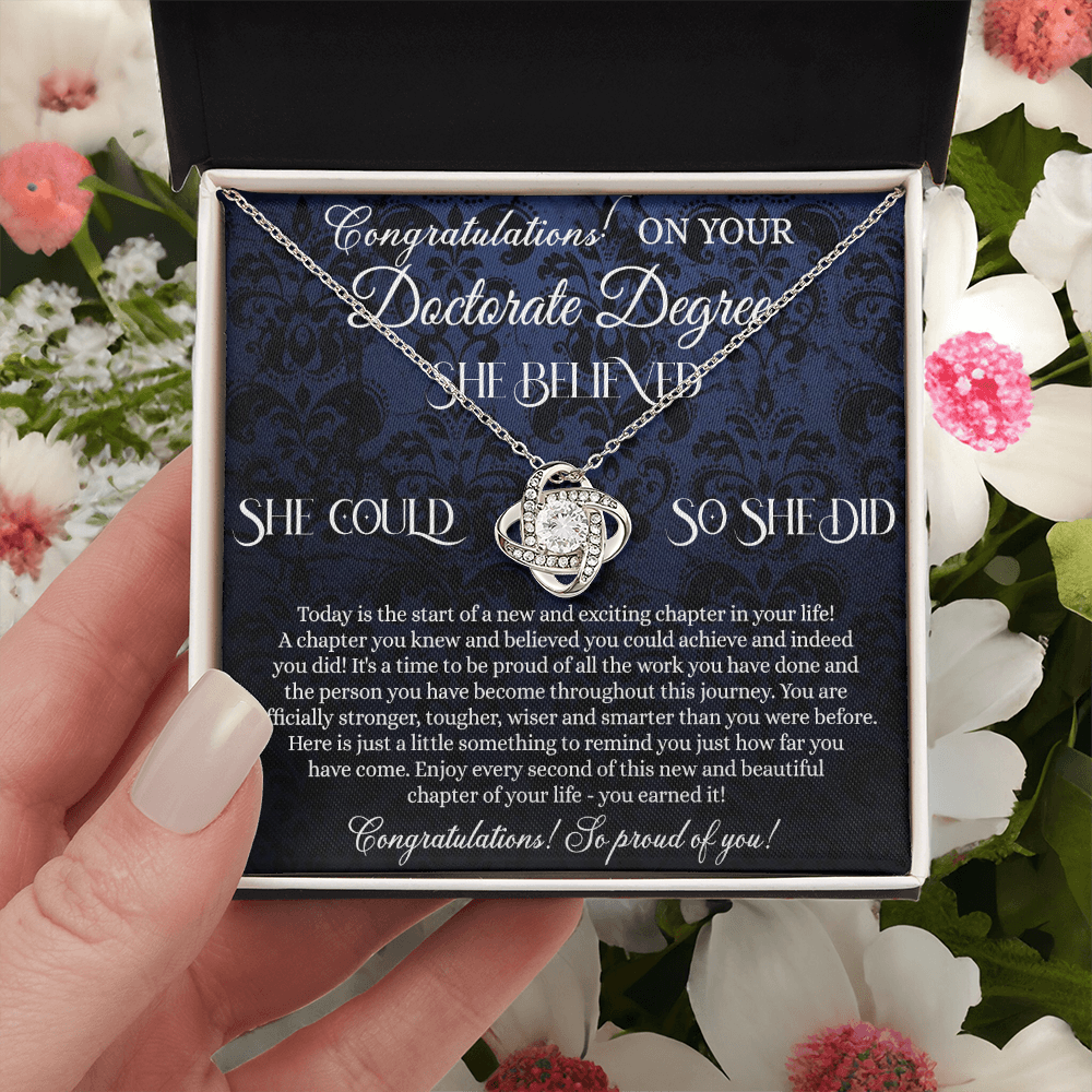 Congratulation On Your Doctorate Degree Love Knot Necklace Box Gift for Doctorate Degree Graduation Gift Necklace On PhD Graduation Gift Graduating Class of 2024 Doctoral Degree Graduation Gift