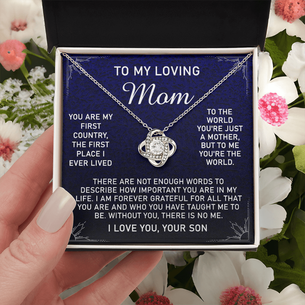 Loving Mom Gift Necklace, Mother's Day Jewelry Gift For Mom, To My Loving Mom Love Knot Necklace Gift for Mom, Birthday Gift Anniversary Mother And Son Gift Pendant, To My Mom Necklace from Son