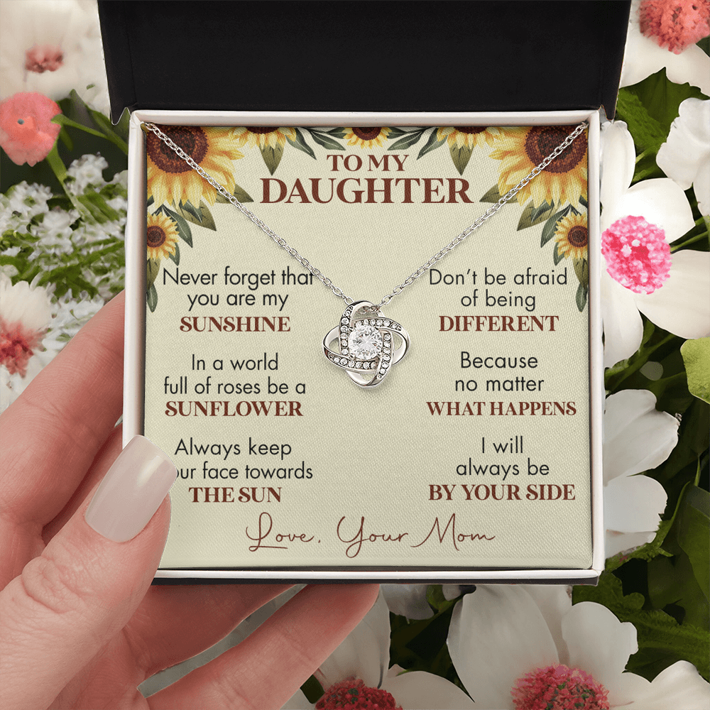 To My Daughter Love Knot Necklace, Gift For Daughter From Mom, Necklace For Daughters, Daughter Gift Necklaces From Mom With Jewelry To My Knot Women Love Mother, Sunflower Daughter Necklace