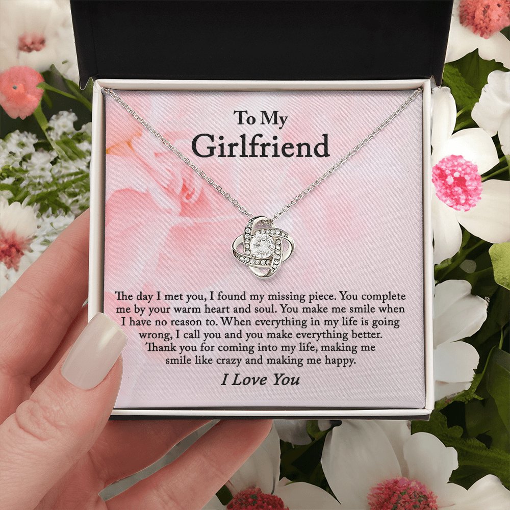 To My Girlfriend Necklace From Boyfriend, Husband, Gift Necklace For Girlfriend Love Knot Pendant Gift For Girlfriend, Soulmate Necklace To Girlfriend Jewelry Gift For Girls Making Me Smile Necklace