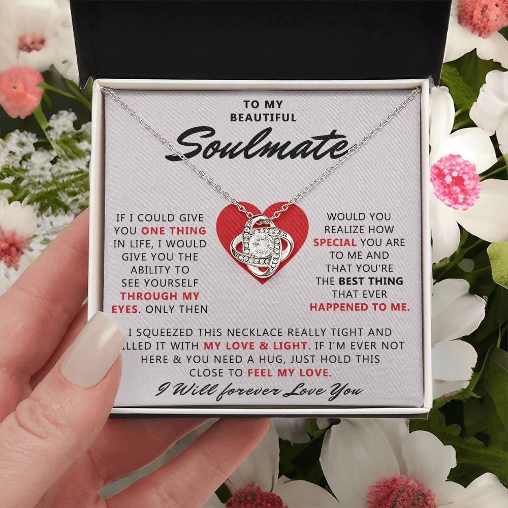 To My Beautiful Soulmate Necklace From Husband, Boyfriend, Anniversary For Wife Necklace, Jewelry Gift For Wife, Soulmate Gift Necklace for Her Romantic, Girlfriend Gifts Necklace Message Card
