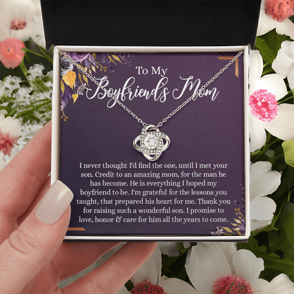 To My Boyfriend's Mom Necklace, Thank You For Raising Man Necklace Gift For Her, Gift To Boyfriend's Mom On Mothers Day Birthday, Christmas, Love Knot Gift for Bf Mom, Jewelry For Women Girlfriend's