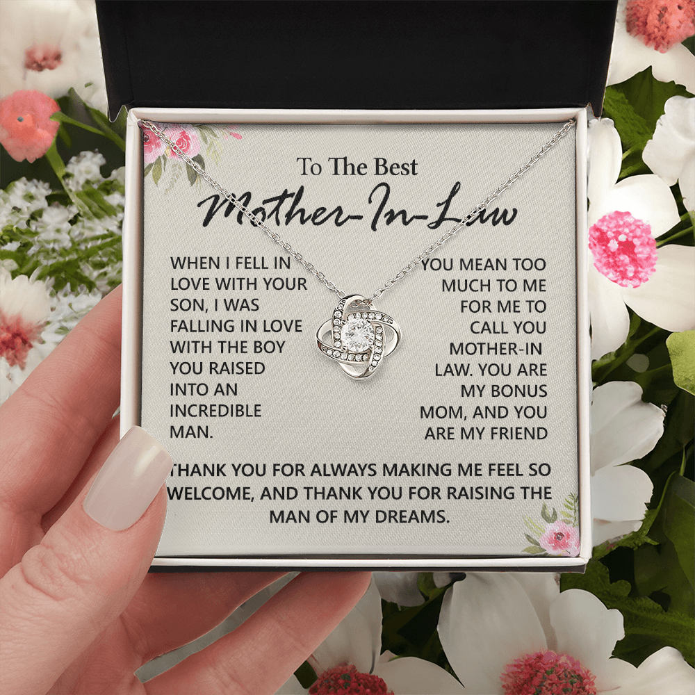To My Mother in Law Love Knot Necklace From Daughter, Pendant Gift for Mother's Day Birthday Gift Boyfriend's Mom, Mother In Law On You Wedding Necklace Gift For Mother In Law, Gift For Bonus Mom