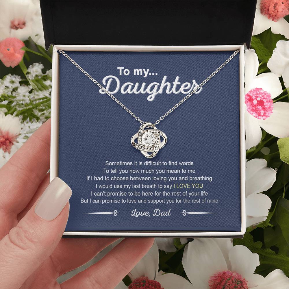 To My Daughter Love Knot Necklace From Dad, Father And Daughter Love Knot Pendant Gift For Daughter From Daddy To Daughter Love Knot Jewelry Gift For Girls, Love And Support Necklace For Daughter