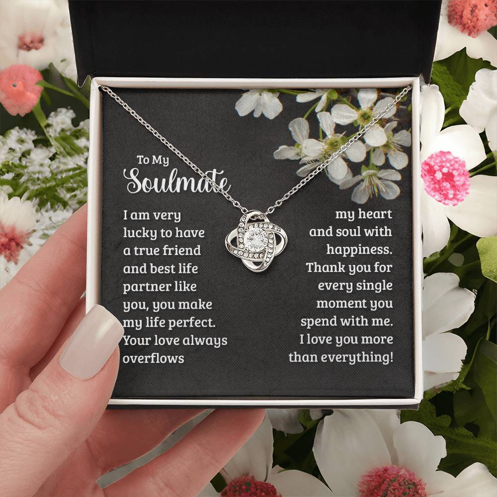 To My Soulmate Necklaces From Husband, Boyfriend, Necklace For Soulmate, Love Knot Pendant Gift For Soulmate On Birthday Wedding Day Christmas Jewelry Gift For Women, Cubic Zirconia Necklace