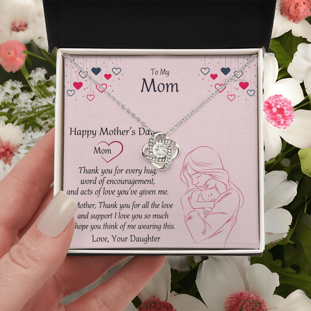Happy Mothers Day Necklace, To My Mom Necklace From Mom, Mother Day Jewelry Gift Personalized Mothers Day Necklace Gifts For Mom Mother To Daughter Thank Gift Love Knot Necklace For Mom Jewelry