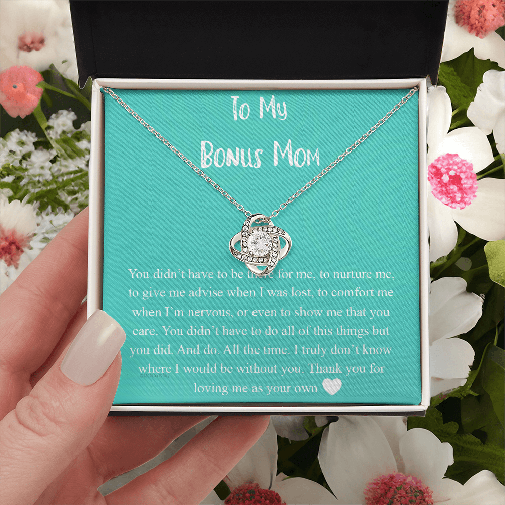 To My Bonus Mom Necklace From Bonus Daughter, Bonus Mom Gift Necklace, Jewelry For Her, Thank You For Loving Mom Necklace Gift On Mothers Day, Anniversary, Birthday Gift Love Knot Pendant For Her