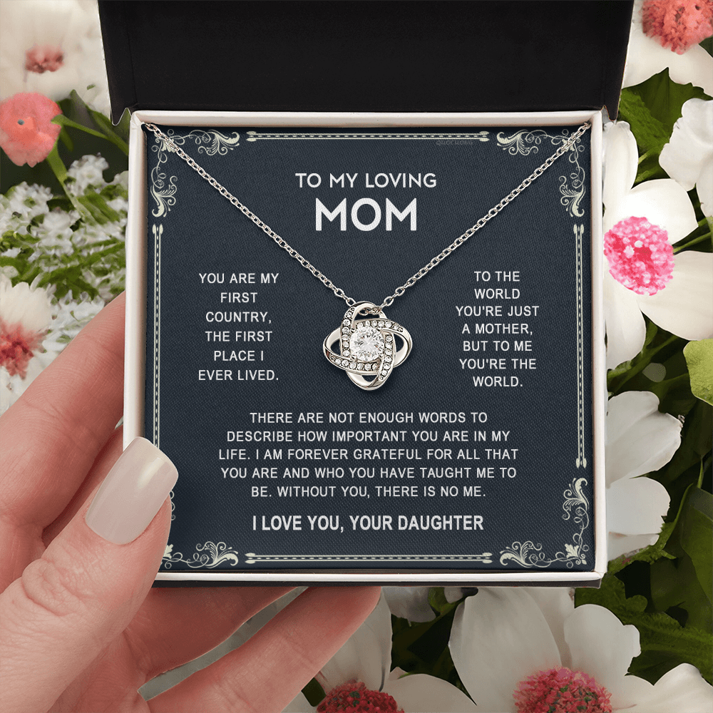 Loving Mom Necklace, Mother And Daughter Love Knot Necklace, To My Loving Mom Necklace From Daughter Gift On Birthday Gift Anniversary Mother's Day Necklace Pendant For Mom Jewelry Gift For Women