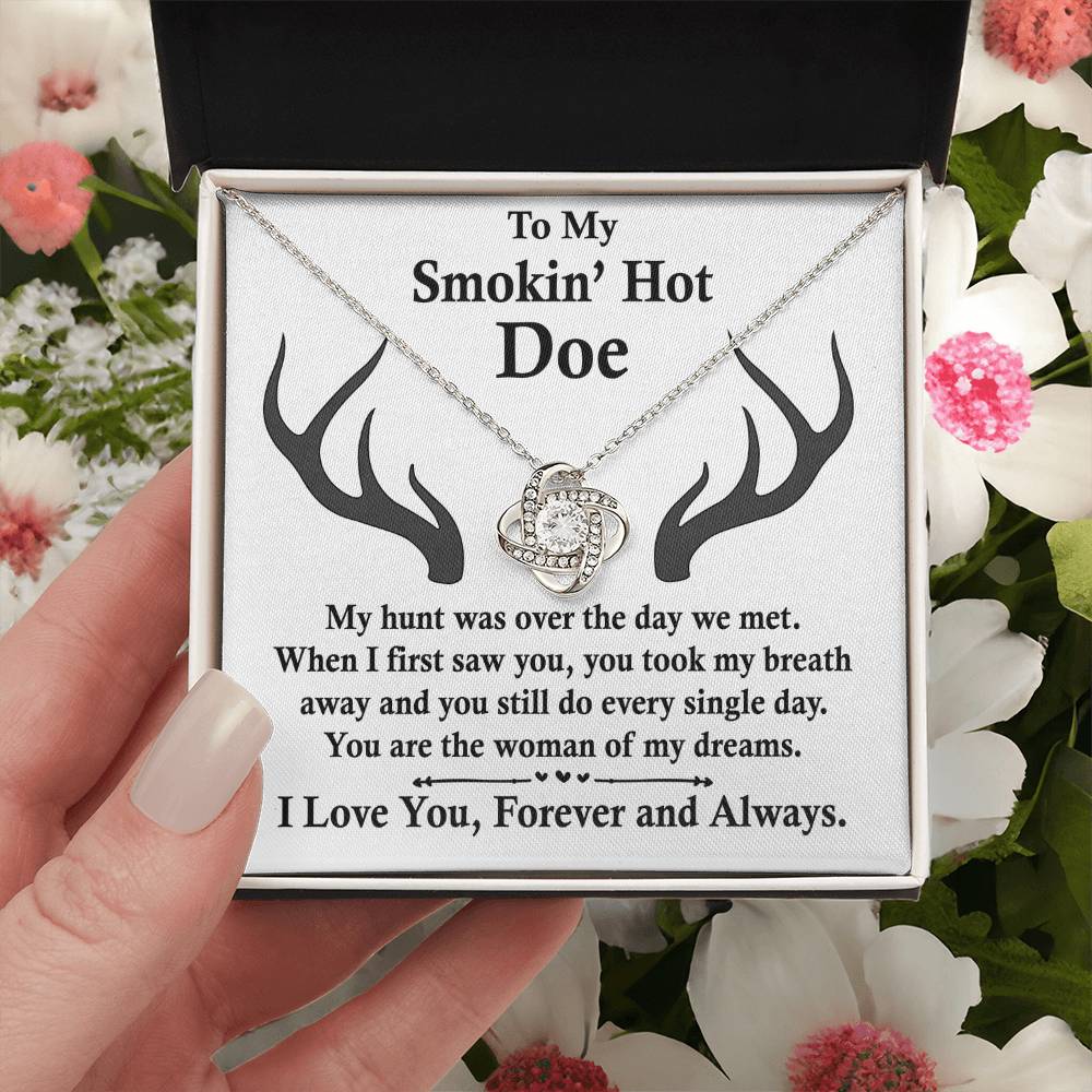 To My Smokin' Hot Doe Necklace Gift From Husband Boyfriend Dreams Love Knot Necklace Gift For Soulmate Wife with Message Card Gift Box Gift Necklace for Her Romantic, Girlfriend Gifts Necklace