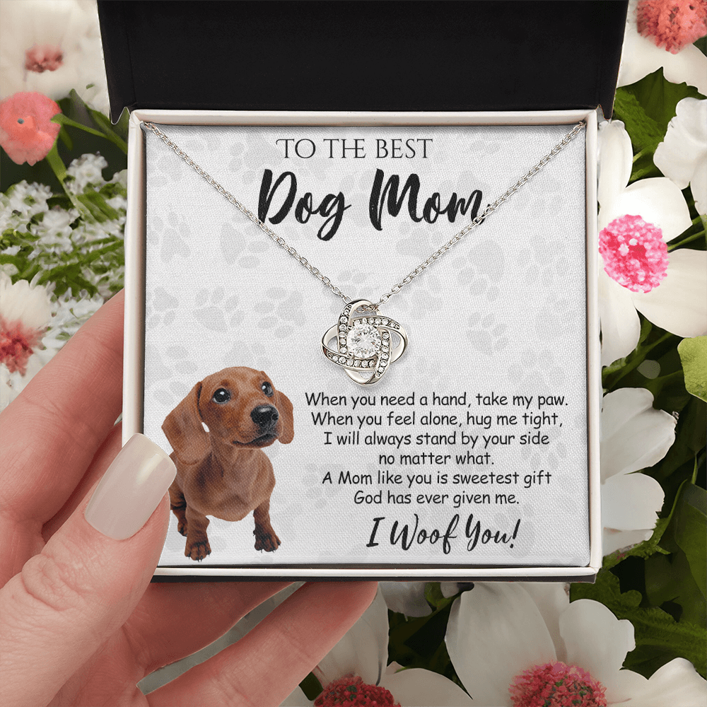 To The Best Dachshund Dog Mom Love Knot Necklace From Daughter Mother's Day Necklace Gift, Dachshund Love Knot Pendant, Jewelry Gift For Women, Dog Lovers Dachshund Gift Necklace, Dog Mom Necklace